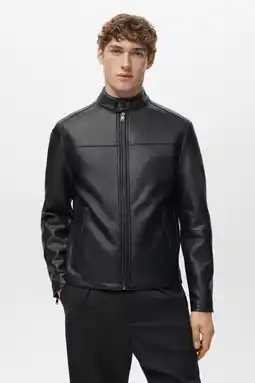 Wehkamp Mango Man imitatieleren jas zwart aanbieding