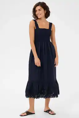 Wehkamp Kaffe midi jurk broderie donkerblauw aanbieding