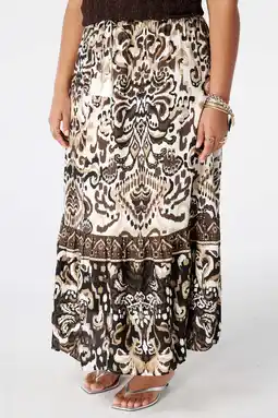 Wehkamp MS Mode viscose uitlopend plooirok Plus Size - bruin aanbieding