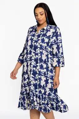 Wehkamp YOEK gebloemde jurk Plus Size met linnen - blauw aanbieding