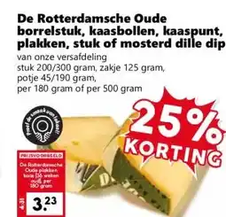 Coop De Rotterdamsche Oude borrelstuk, kaasbollen, kaaspunt, plakken, stuk of mosterd dille dip aanbieding