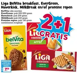 Boon`s Markt Liga BelVita breakfast, EverGreen, Haverkick, MilkBreak en/of proteïne repen aanbieding