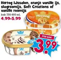 Boon`s Markt Hertog IJssalon, oranje vanille ijs, slagroomijs. Soft Creations of vanille roomijs aanbieding