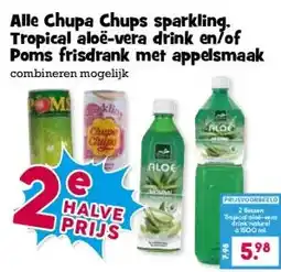 Boon`s Markt Alle Chupa Chups sparkling. Tropical aloë-vera drink en/of Poms frisdrank met appelsmaak aanbieding