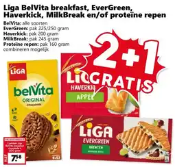 Coop Liga BelVita breakfast, EverGreen, Haverkick, MilkBreak en/of proteïne repen aanbieding