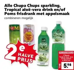 Coop Alle Chupa Chups sparkling, Tropical aloë-vera drink en/of Poms frisdrank met appelsmaak aanbieding