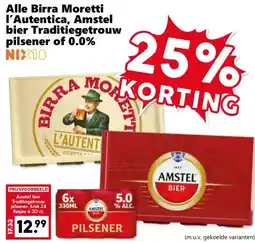 Coop Alle Birra Moretti l'Autentica, Amstel bier Traditiegetrouw pilsener of 0.0% aanbieding