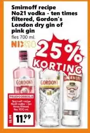 Coop Smirnoff recipe No21 vodka - ten times filtered, Gordon's London dry gin of pink gin aanbieding