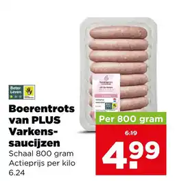 PLUS Boerentrots van plus varkens-saucijzen aanbieding