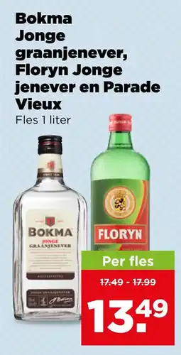 PLUS Bokma jonge graanjenever, floryn jonge jenever en parade vieux aanbieding