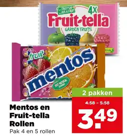 PLUS Mentos en Fruit-tella Rollen aanbieding