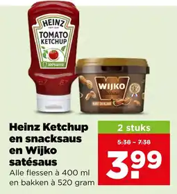 PLUS Heinz ketchup en snacksaus en wijko satésaus aanbieding