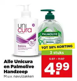 PLUS Alle unicura en palmolive handzeep aanbieding
