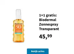 Plein.nl 1+1 gratis: Biodermal Zonnespray Transparant aanbieding