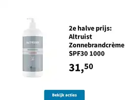 Plein.nl 2e halve prijs: Altruist Zonnebrandcrème SPF30 1000 aanbieding