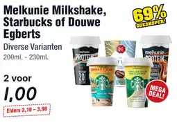 Budget Food Melkunie Milkshake, Starbucks of Douwe Egberts aanbieding