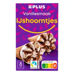 PLUS PLUS Ijshoorntjes vanille smaak aanbieding