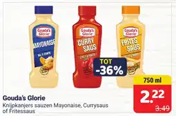 Die 2 Brüder Gouda's Glorie Knijpkanjers sauzen Mayonaise, Currysaus of Fritessaus aanbieding