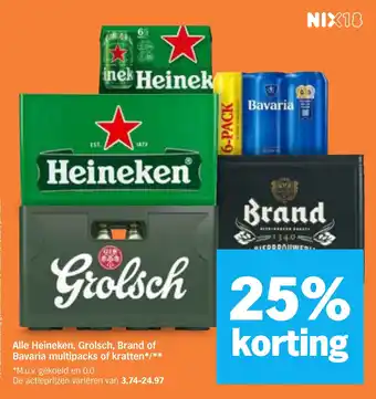 Alle Heineken, Grolsch, Brand of Bavaria multipacks of kratten