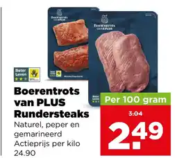 PLUS Boerentrots van PLUS Rundersteaks aanbieding