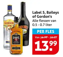 Hoogvliet Alle Label 5, Baileys of Gordon's aanbieding