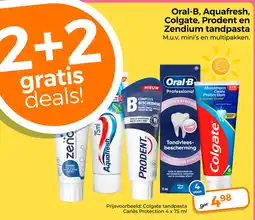 Trekpleister Oral-B, aquafresh, colgate, prodent en zendium tandpasta aanbieding