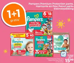Trekpleister Pampers premium protection pants, harmonie en paw patrol pants kleinverpakking aanbieding
