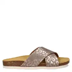 Wehkamp Nelson imitatieleren slippers met panterprint taupe aanbieding