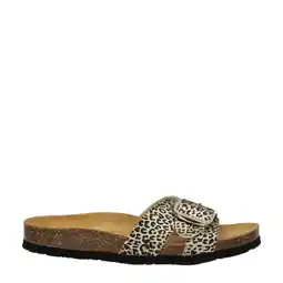 Wehkamp Nelson slippers met panterprint beige/zwart aanbieding