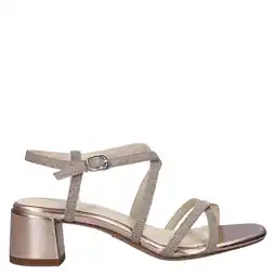 Wehkamp Tamaris Paola imitatieleren sandalen met blokhak en glitters rosé aanbieding