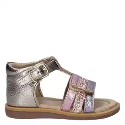 Wehkamp Nelson Kids leren sandalen champagne/roze/paars aanbieding
