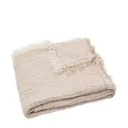 Wehkamp Jollein hydrofiele wiegdeken Fringe Stripe - Biscuit/Ivory aanbieding