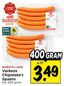 Vomar Voordeelmarkt Boer'n Land Varkens Chipolata's Spaans aanbieding