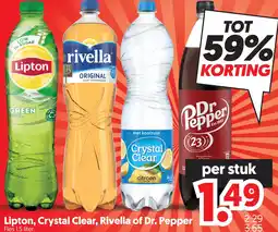 Dekamarkt Lipton, Crystal Clear, Rivella of Dr. Pepper aanbieding