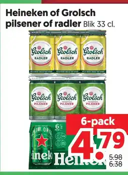 Dekamarkt Heineken of Grolsch pilsener of radler aanbieding