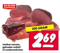 Nettorama Jambon serrano, gebraden rosbief of runderrookvlees aanbieding