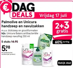 Etos Palmolive en Unicura handzeep en navulzakken aanbieding