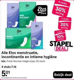 Etos Etos menstruatie, incontinentie en intieme hygiëne aanbieding