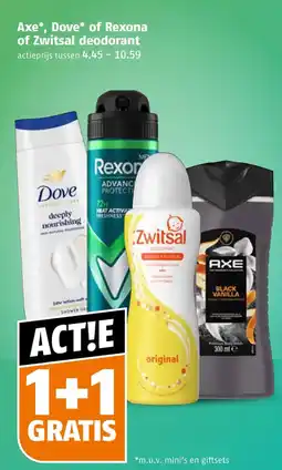 Poiesz Axe*, Dove* of Rexona of Zwitsal deodorant aanbieding