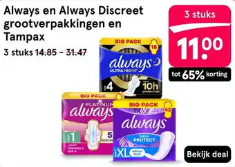 Always en Always Discreet grootverpakkingen en Tampax