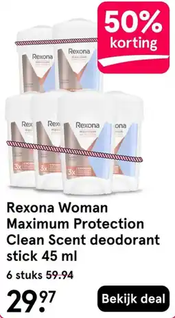 Etos Rexona Woman Maximum Protection Clean Scent deodorant stick aanbieding