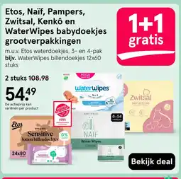 Etos Etos, Naïf, Pampers, Zwitsal, Kenkô en WaterWipes babydoekjes grootverpakkingen aanbieding