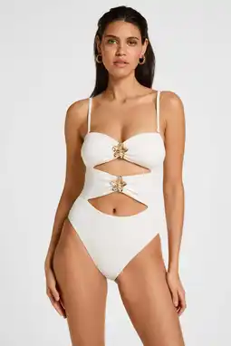 Wehkamp Hunkemöller cut-out badpak Crinkle wit aanbieding