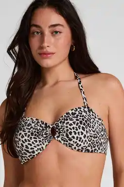 Wehkamp Hunkemöller voorgevormde strapless bandeau bikinitop Luxe beige/zwart aanbieding
