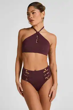 Wehkamp Hunkemöller high waist bikinibroekje Panama met lurex donkerrood aanbieding