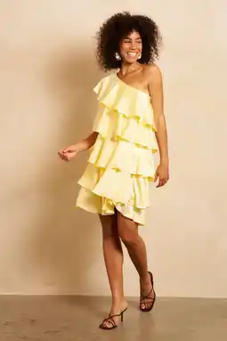 Wehkamp Lofty Manner one shoulder jurk met ruches - geel aanbieding