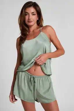 Wehkamp Hunkemöller satijnlook pyjamashort Ayla grijsgroen aanbieding