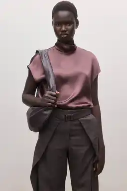 Wehkamp Mango zijden top met col aubergine aanbieding