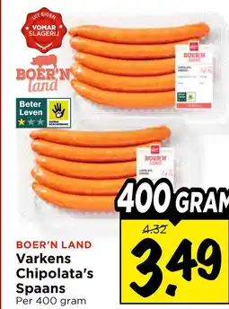 Vomar Voordeelmarkt BOER'N LAND Varkens Chipolata's Spaans aanbieding
