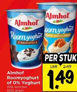 Vomar Voordeelmarkt Almhof Roomyoghurt of 0% Yoghurt aanbieding